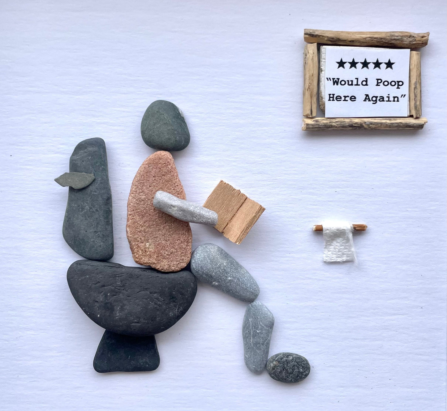 Five Stars Would Poop Here Again Bathroom Art, 9x9 Framed Handmade Pebble Art, Perfect Funny Gift for Housewarming, Anniversary, Birthday
