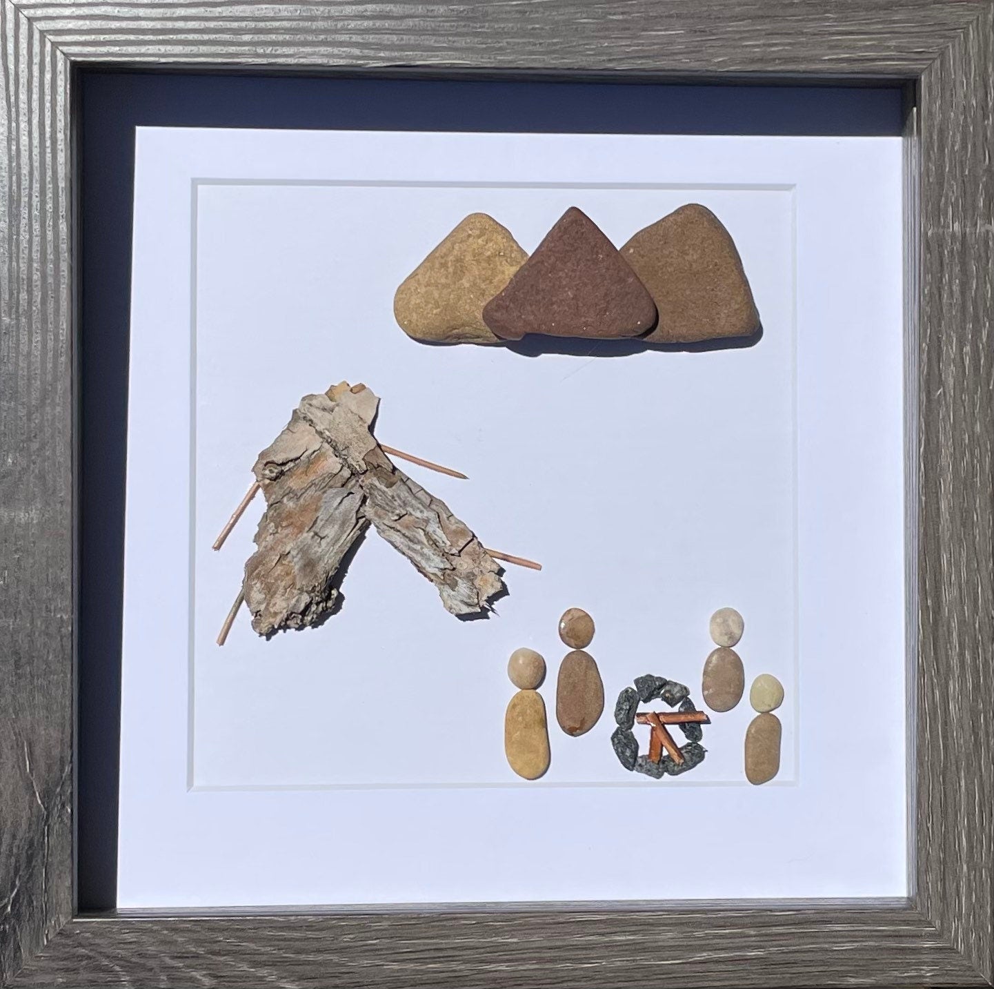 Camping Wall Art - Handmade Pebble Artwork - Unique Wall Art - Campfire - Smores - Nature - Hiking - Outdoors