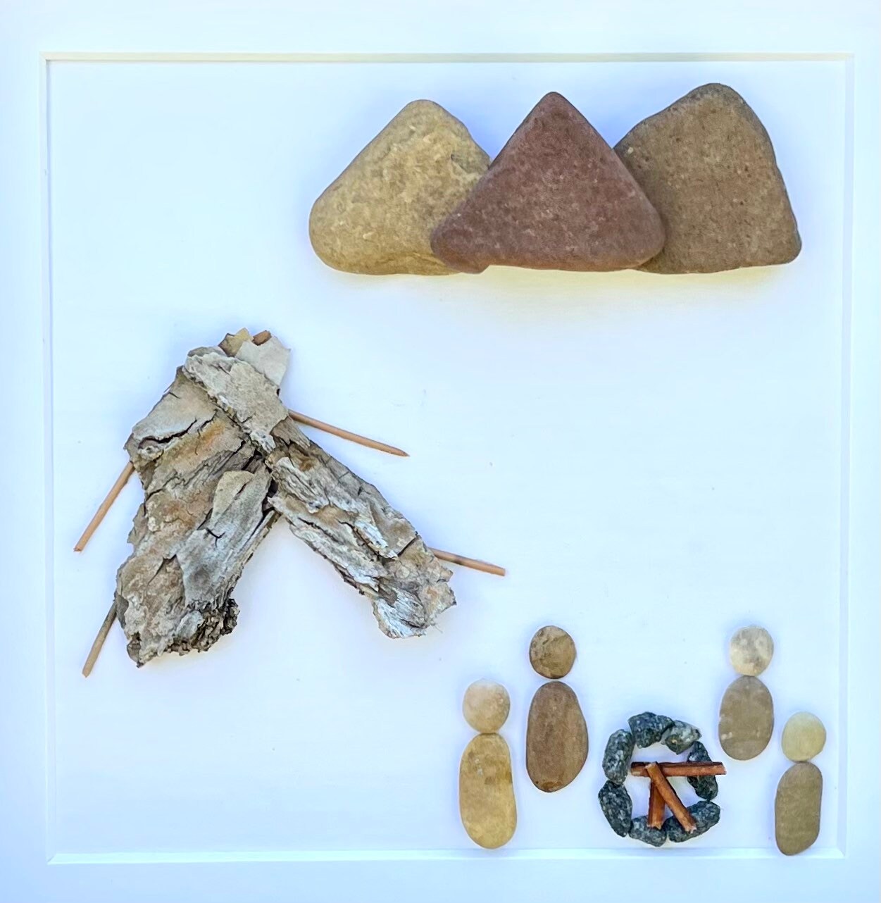Camping Wall Art - Handmade Pebble Artwork - Unique Wall Art - Campfire - Smores - Nature - Hiking - Outdoors