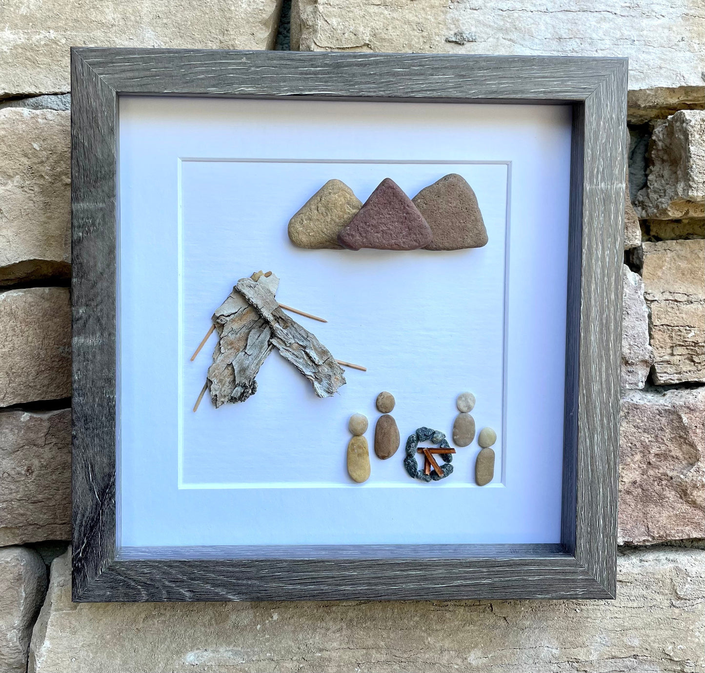 Camping Wall Art - Handmade Pebble Artwork - Unique Wall Art - Campfire - Smores - Nature - Hiking - Outdoors