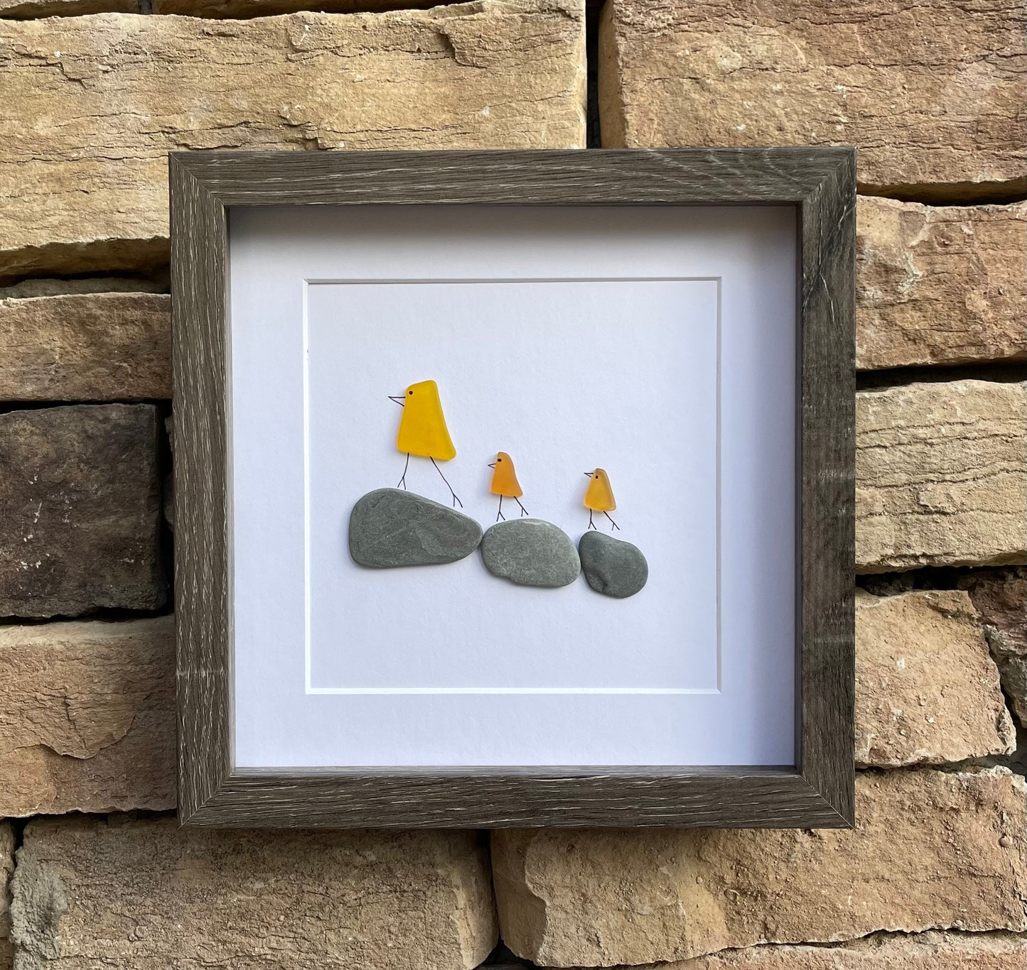 Sea Glass Duckling Art, Framed Handmade Coastal Decor
