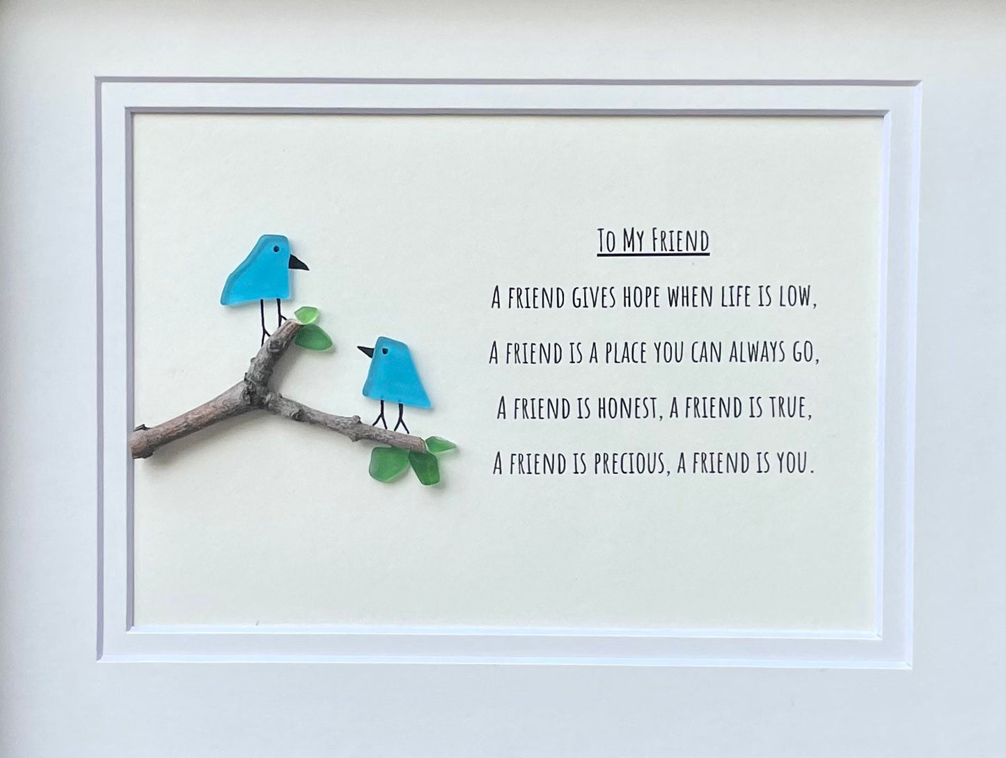Framed Friendship Poem 8x10 Picture, Sea Glass and Driftwood Art, Perfect Gift for Friend, Family, Sister, Handmade Original Beach Glass Art