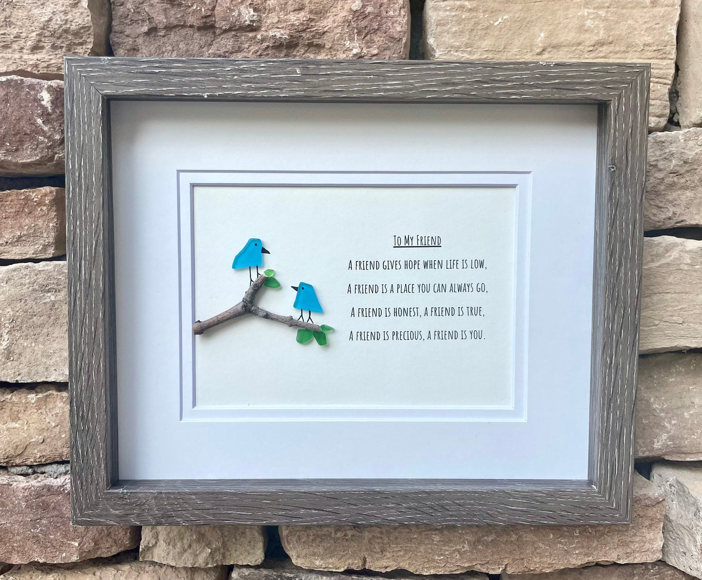 Framed Friendship Poem 8x10 Picture, Sea Glass and Driftwood Art, Perfect Gift for Friend, Family, Sister, Handmade Original Beach Glass Art