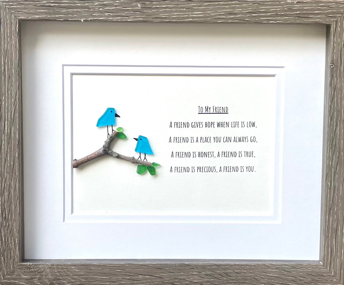 Framed Friendship Poem 8x10 Picture, Sea Glass and Driftwood Art, Perfect Gift for Friend, Family, Sister, Handmade Original Beach Glass Art