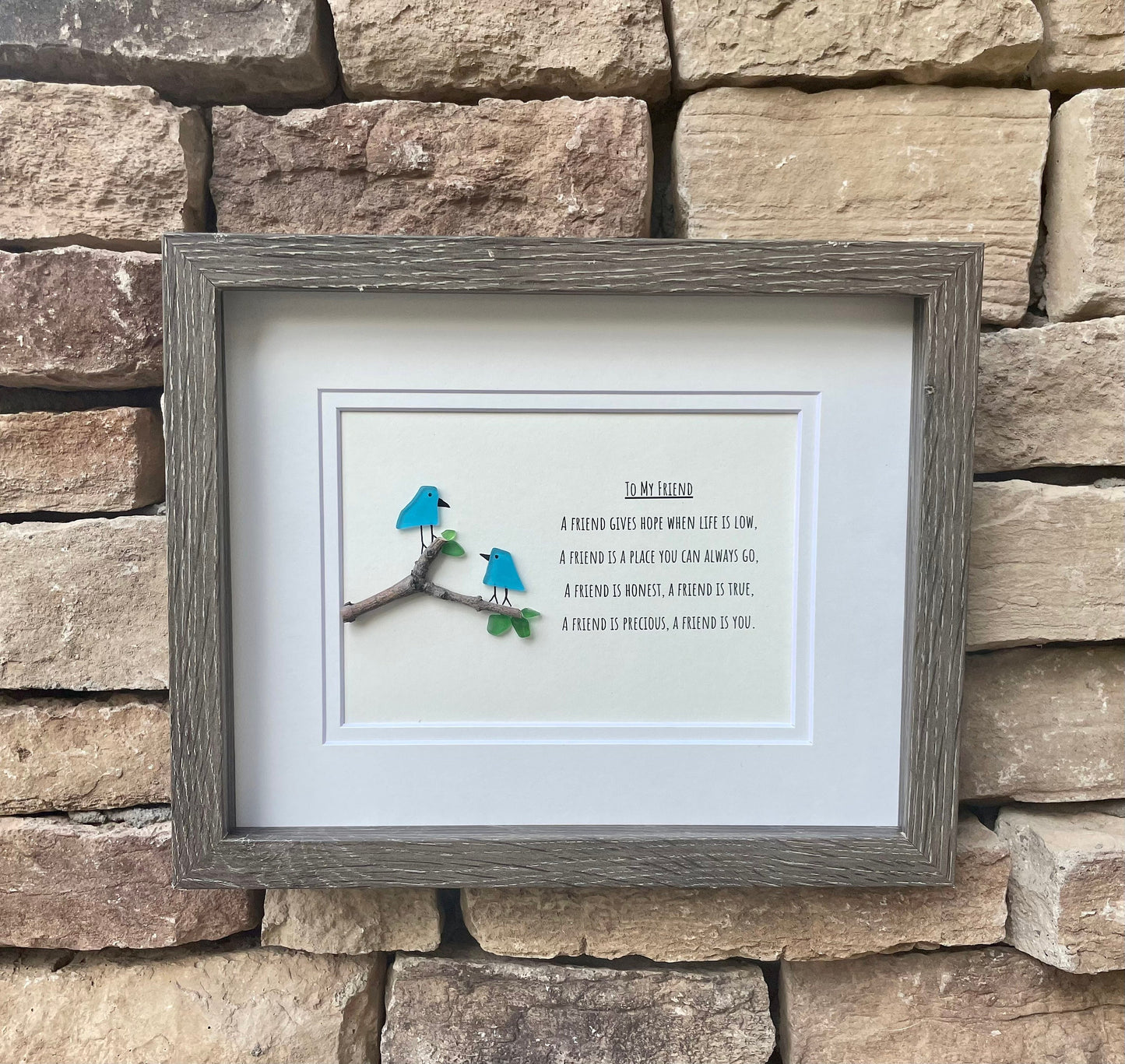 Framed Friendship Poem 8x10 Picture, Sea Glass and Driftwood Art, Perfect Gift for Friend, Family, Sister, Handmade Original Beach Glass Art