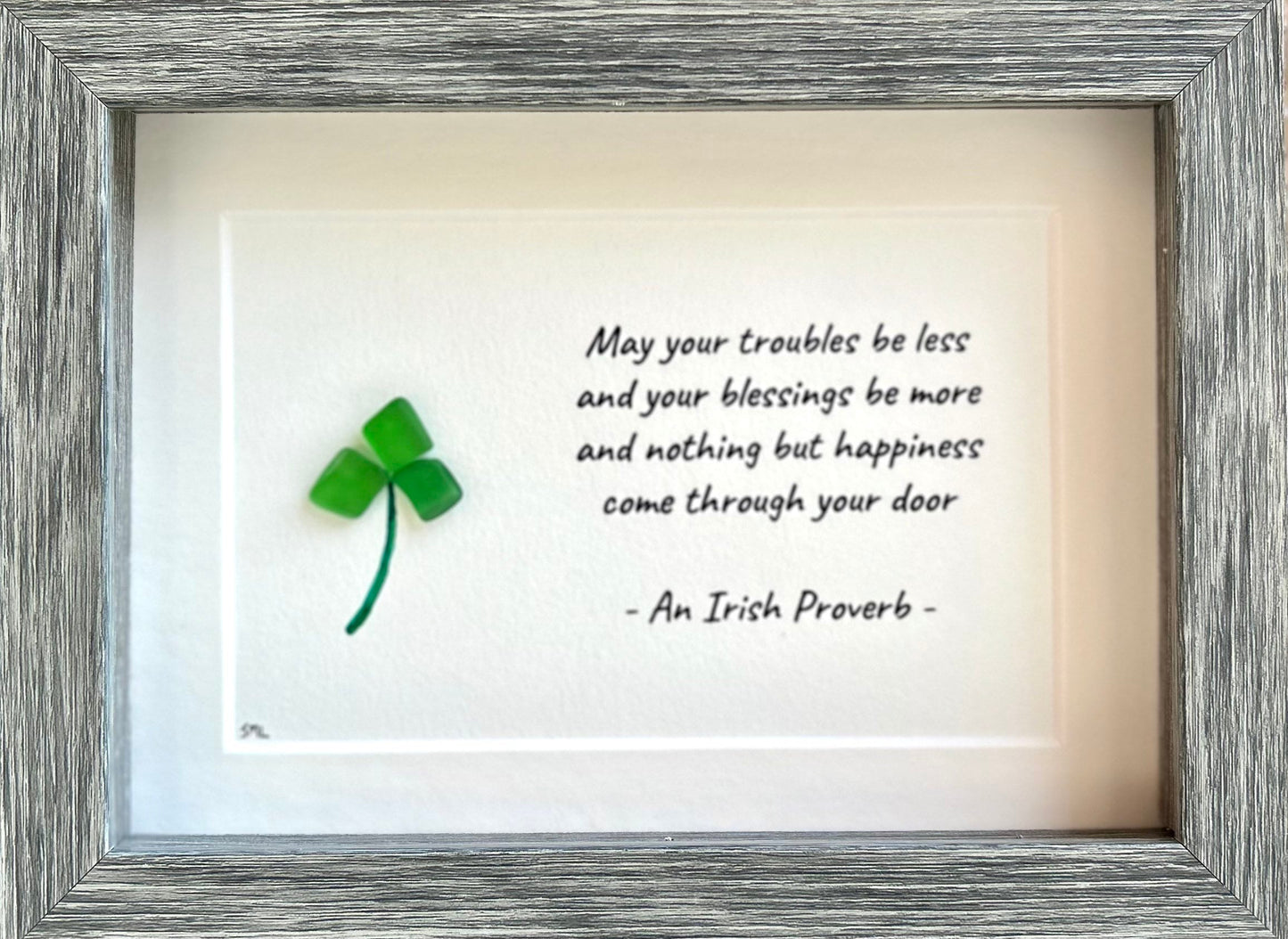 Irish Blessing Shamrock Sea Glass Art, 5x7 Framed Picture, St Patrick’s Day, Ireland