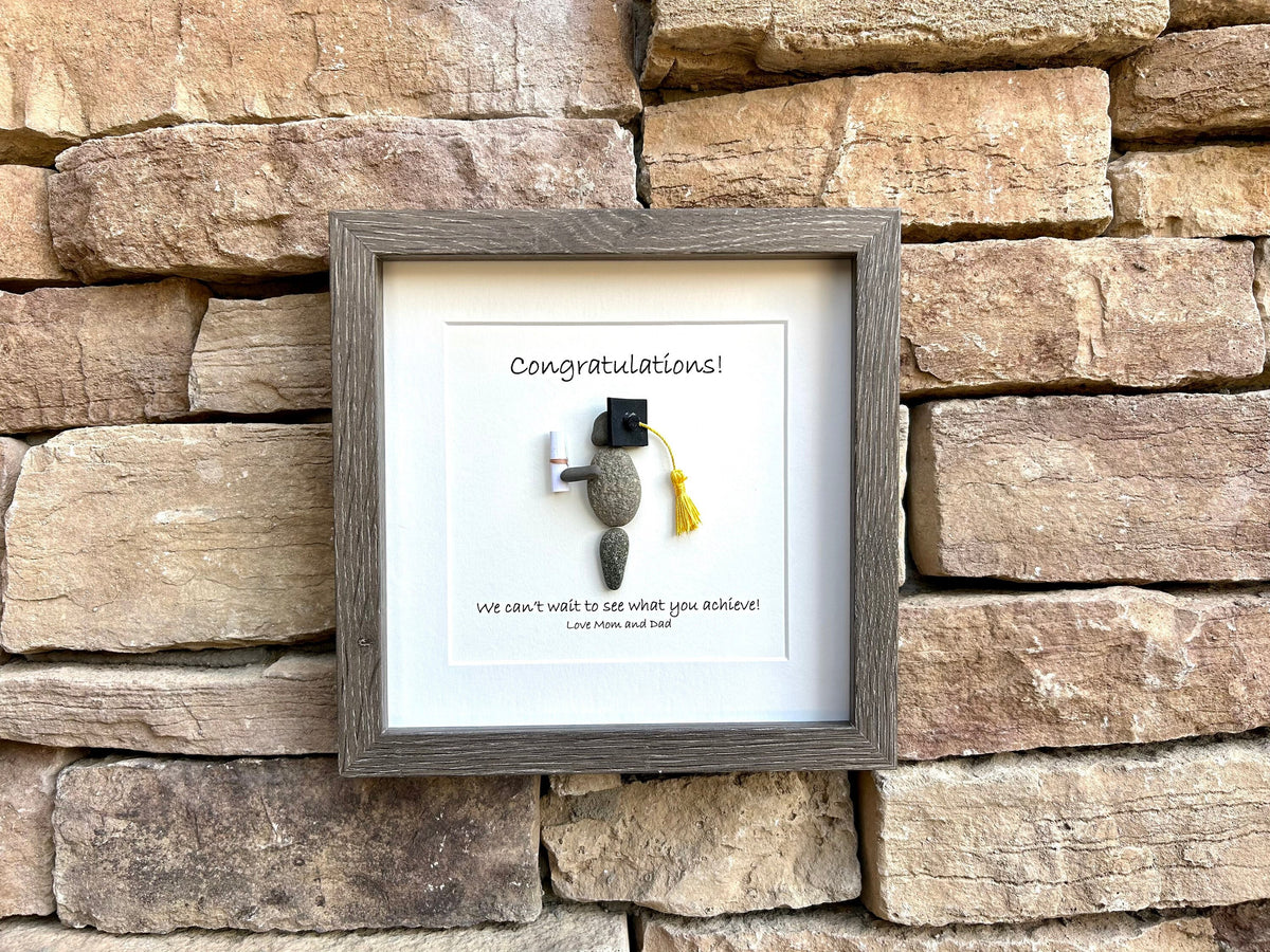 Framed Graduation Pebble Art Gift, 9x9 Personalized Picture, Graduation Gift for Daughter, Son, Child, Grandchild