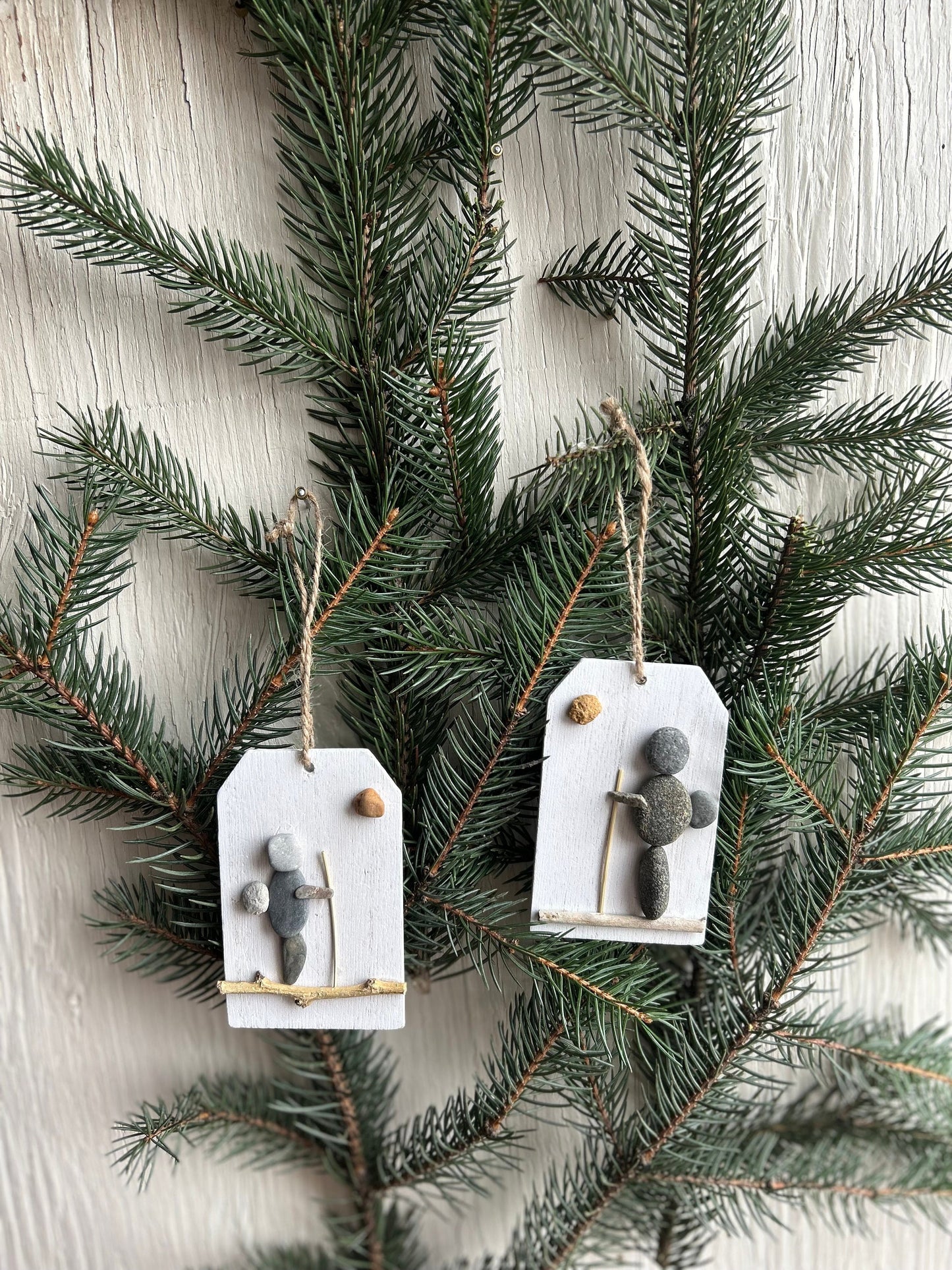 Handmade Hiking Pebble Art Christmas Ornament, Hiker Gift