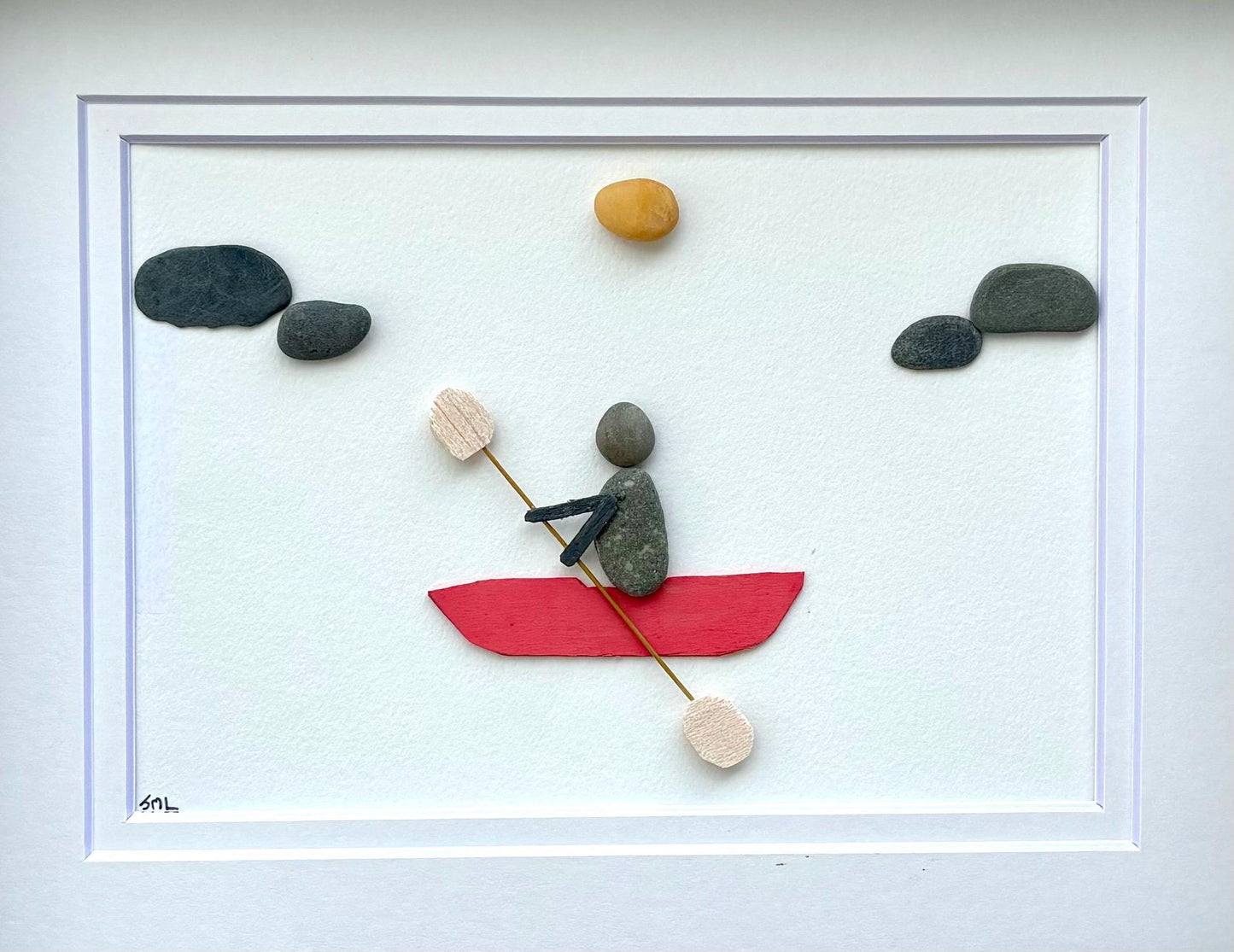 Kayaker Pebble Art | 8x10 Framed Handmade Gift for Paddlers | Personalized Kayaking Wall Art or Poster