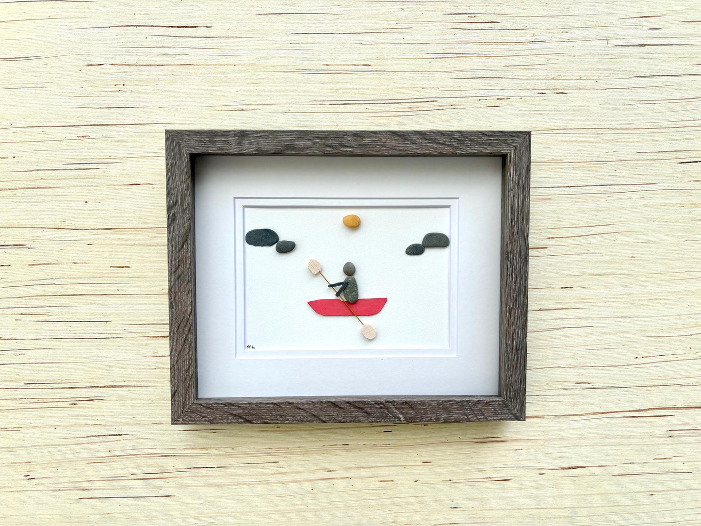 Kayaker Pebble Art | 8x10 Framed Handmade Gift for Paddlers | Personalized Kayaking Wall Art or Poster