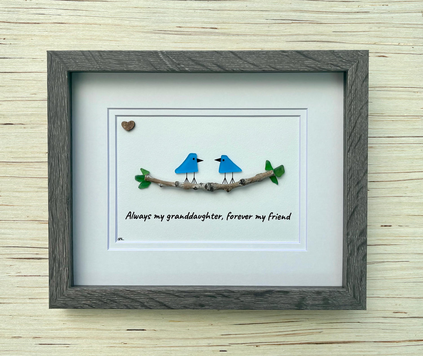 Gift for Granddaughter | 8x10 Framed Sea Glass Art | “Always My Granddaughter, Forever My Friend” Handmade Picture | Sea Glass + Drift Wood