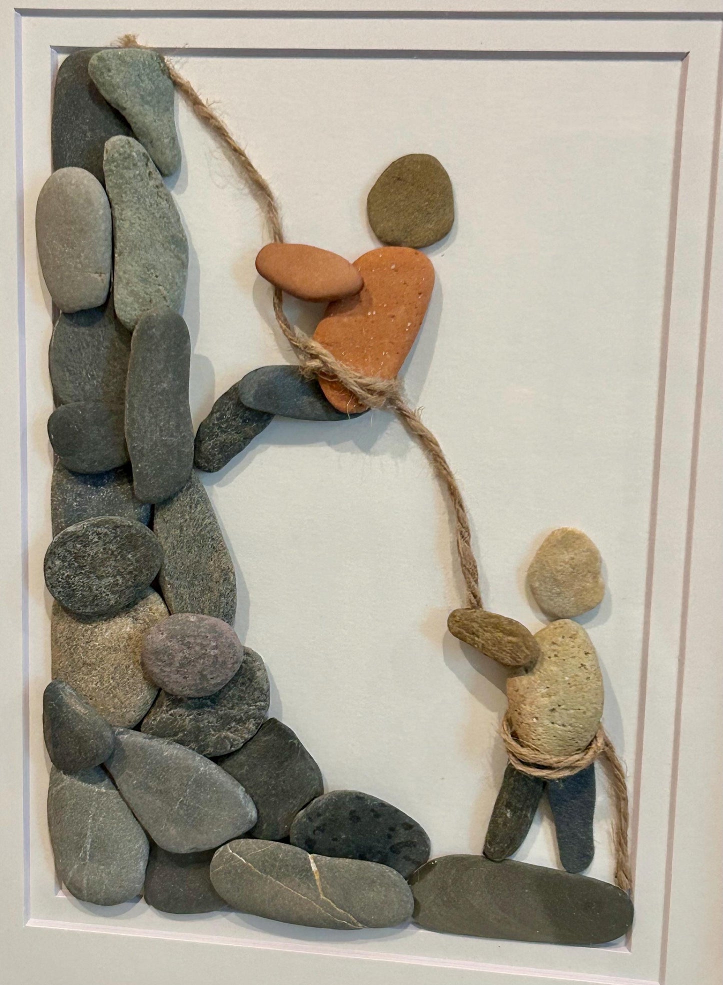 Rock Climbing Pebble Art, 8x10 Framed Original Artwork, Perfect Gift for Rock Climber / Rappelling Art