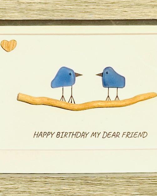Happy Birthday My Dear Friend Sea Glass Art | Bluebird Friendship Gift | Nature-Inspired Birthday Keepsake | 5x7" Sea Glass Art