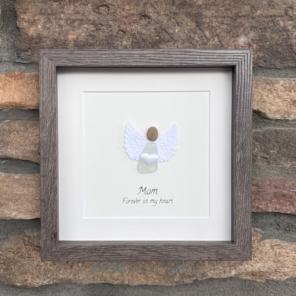 Mom or Loved One Memorial Pebble and Sea Glass Artwork , 9x9 Personalizable Gift