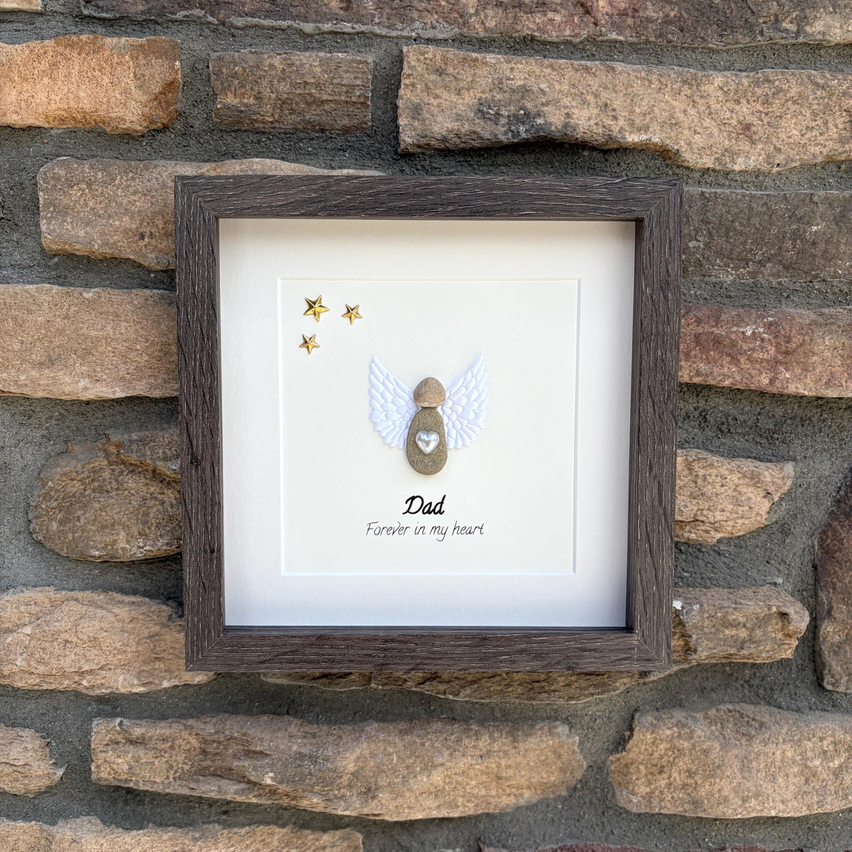 Dad Memorial Pebble Art, Framed Handmade Artwork to Commemorate Loved One