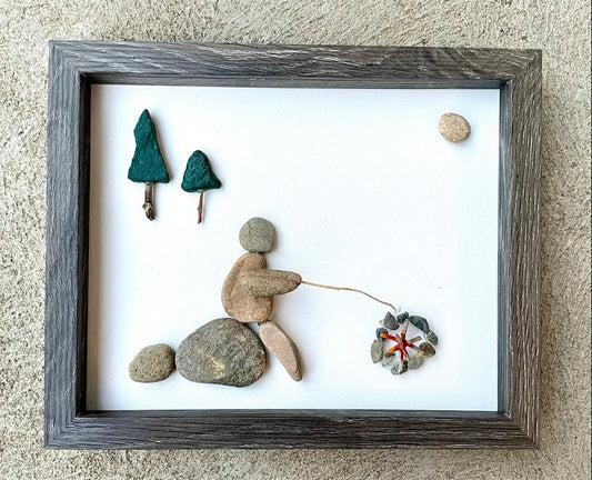 Roasting a Marshmallow on the Campfire | Gift for Campers | Campfire Art | Outdoors Art | Sleeping Under the Stars | 8x8 Pebble Art