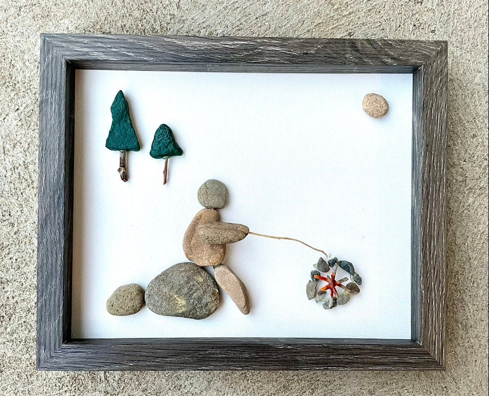 Roasting Marshmallows Campfire Pebble Art, 8x10"
