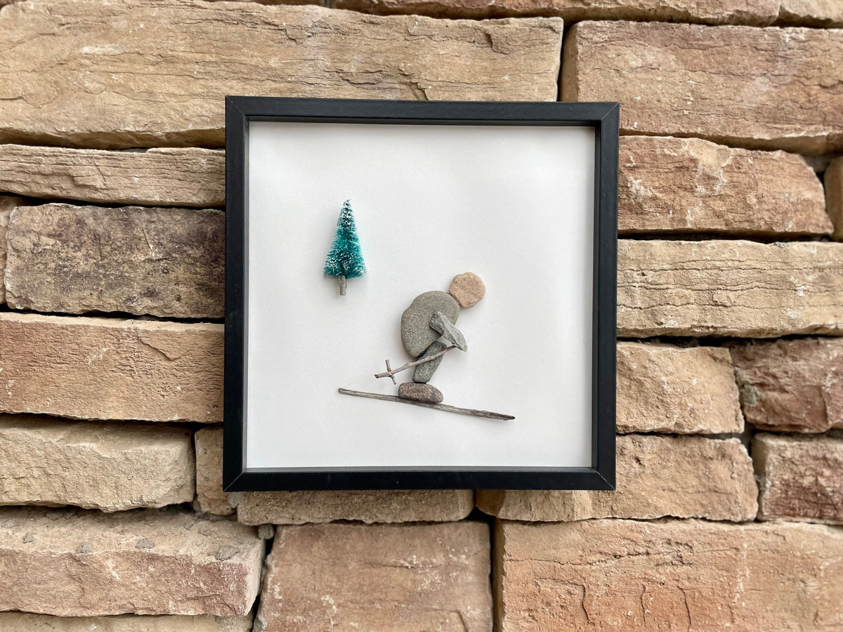 Skier Hits the Slopes - Pebble Artwork