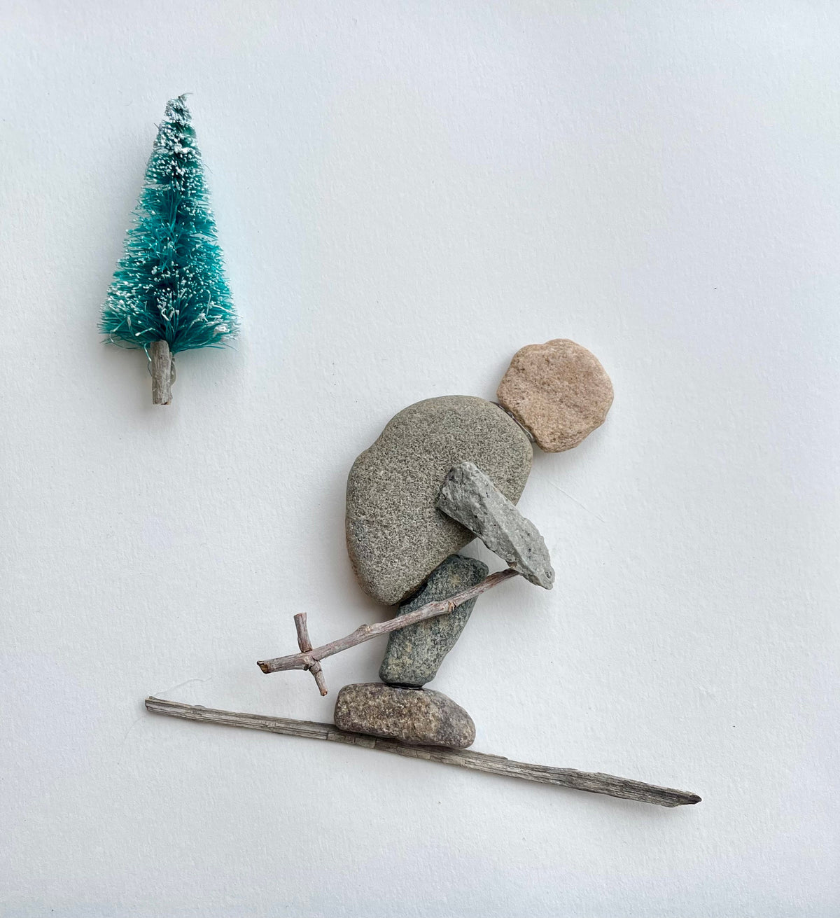Skier Hits the Slopes - Pebble Artwork