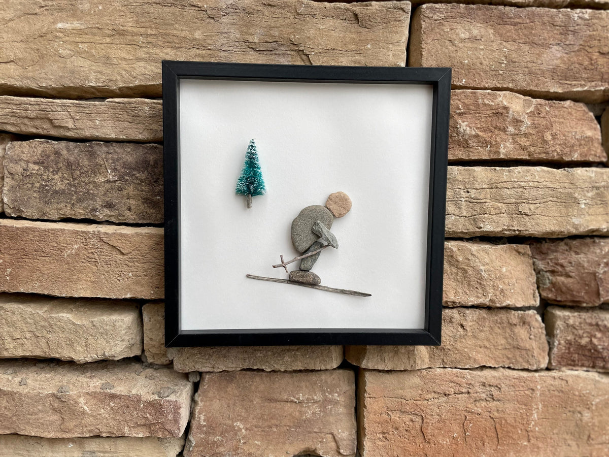 Skier Hits the Slopes - Pebble Artwork