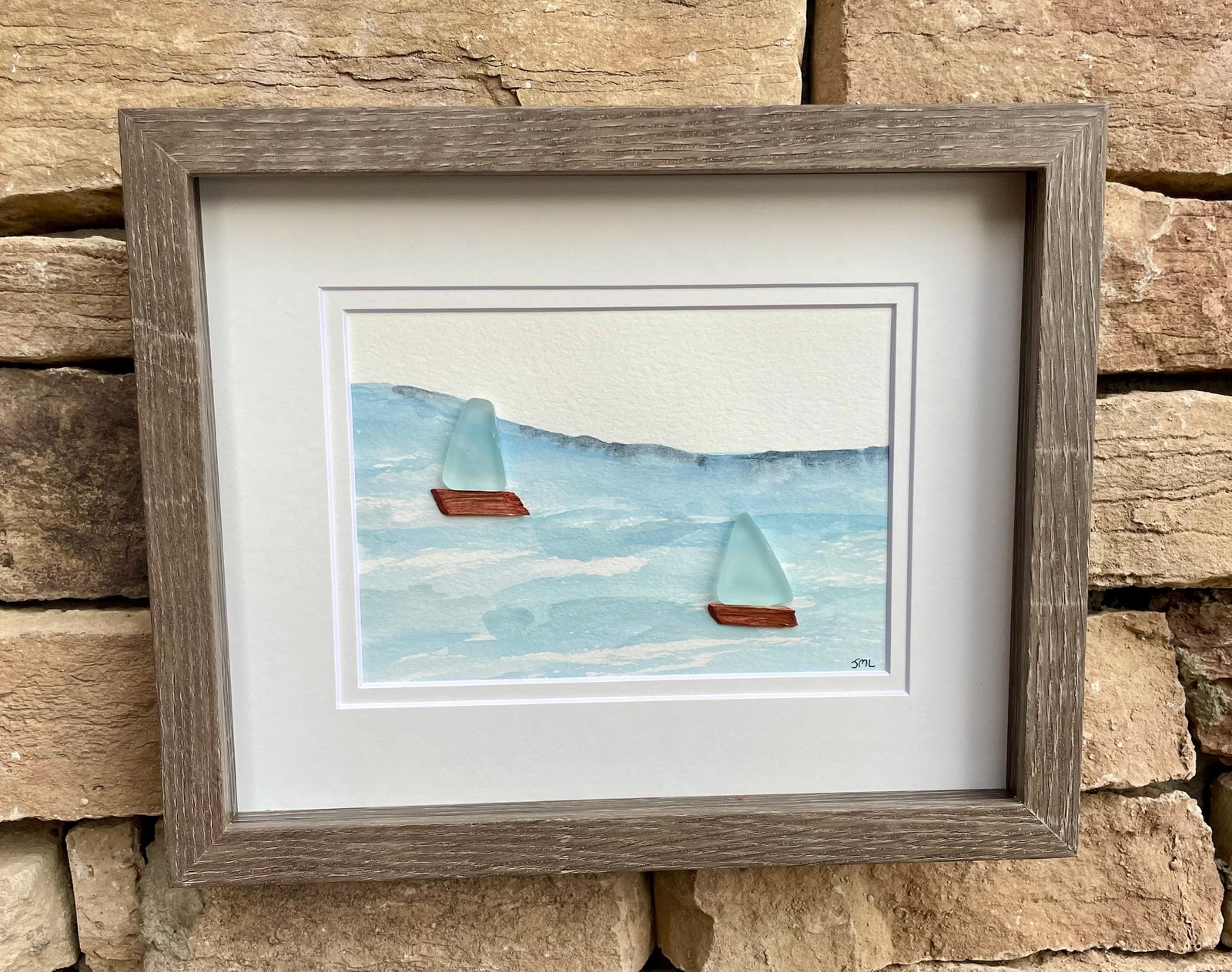 Sea Glass Sailboats on Watercolor - Original Artwork - Handmade - Perfect Gift - Sailing - Anniversary - Birthday - Ocean