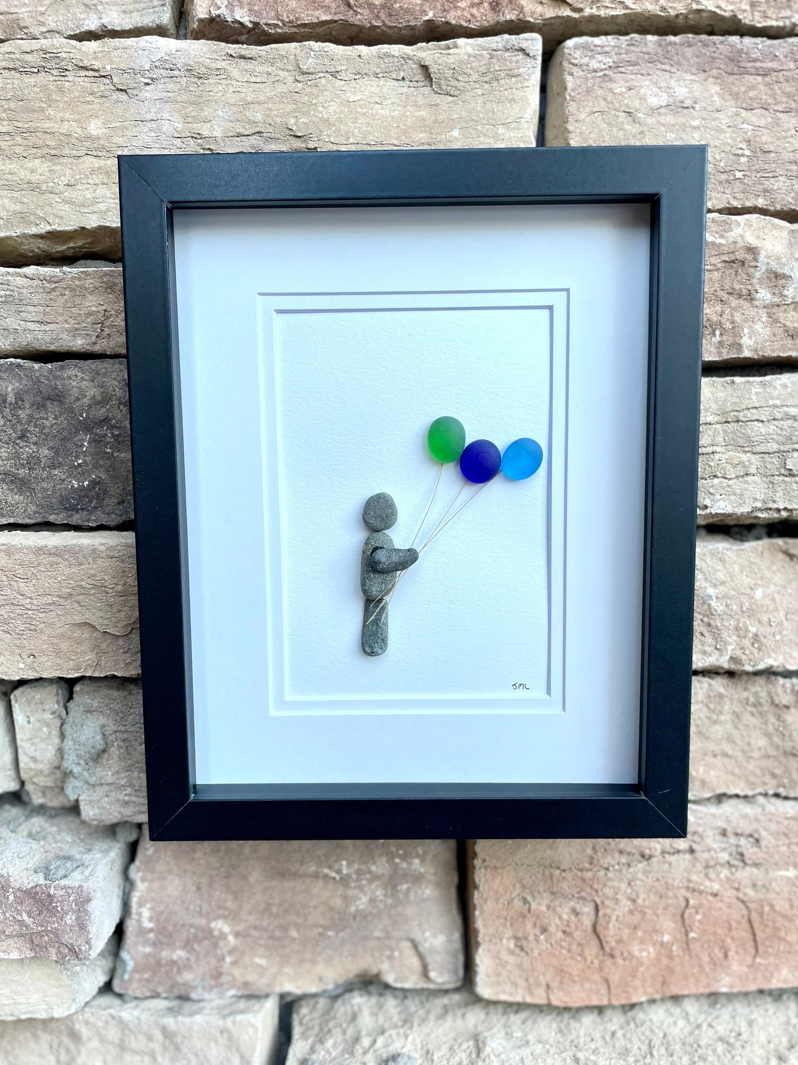Child Holding Sea Glass Balloons - Pebble and Glass Art - Handmade - Unique