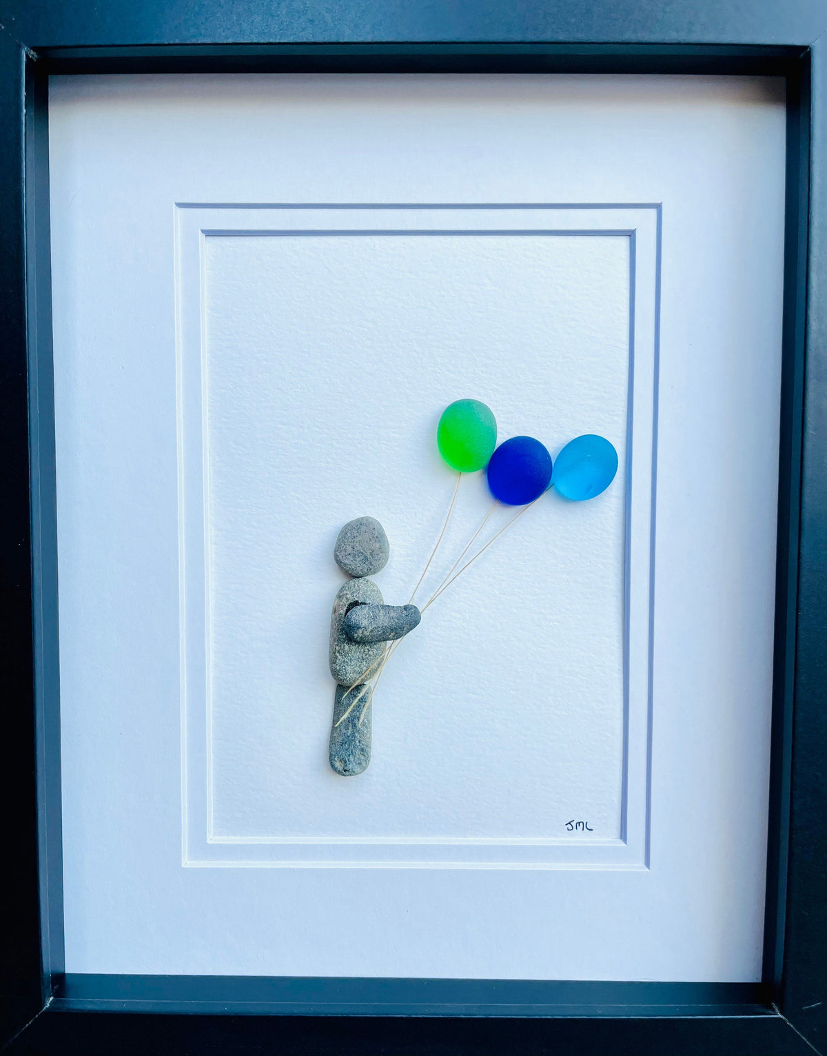 Child Holding Sea Glass Balloons - Pebble and Glass Art - Handmade - Unique