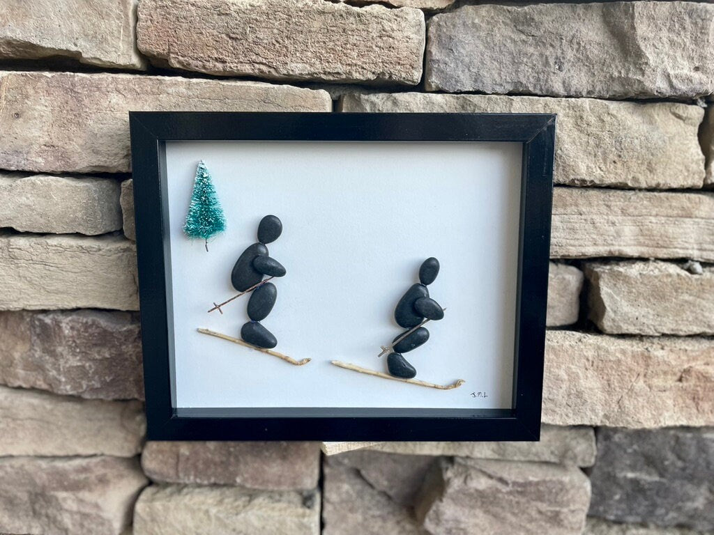 Skiers Hit the Slopes - Pebble Artwork