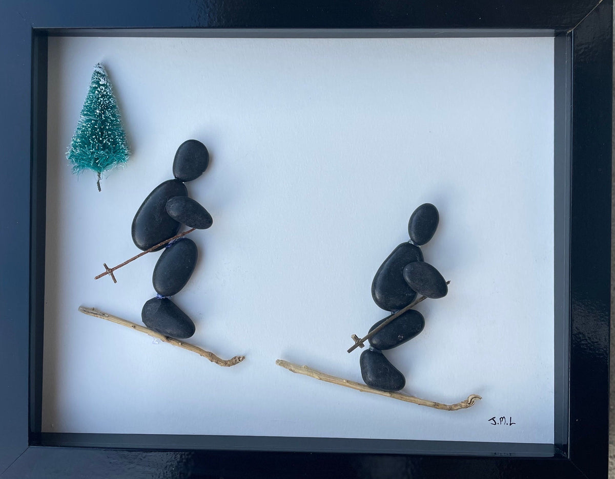 Skiers Hit the Slopes - Pebble Artwork