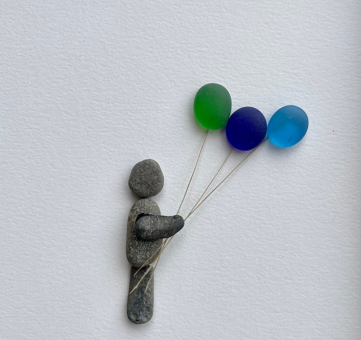 Child Holding Sea Glass Balloons - Pebble and Glass Art - Handmade - Unique