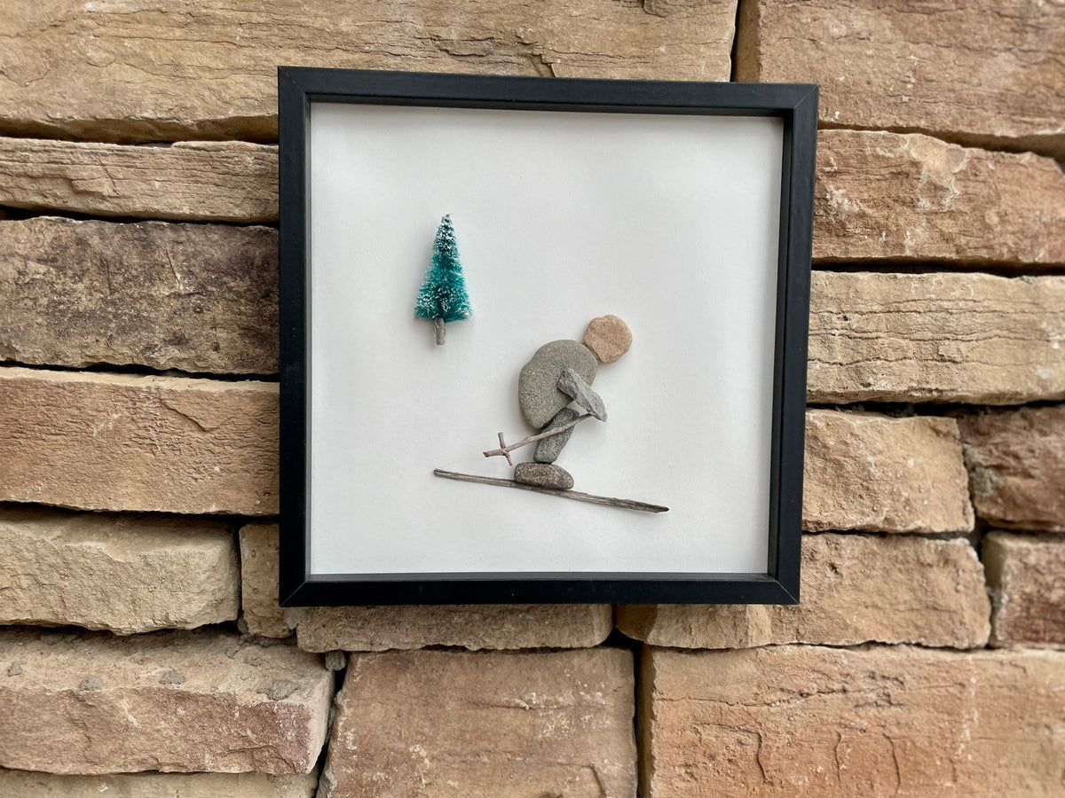 Skier Hits the Slopes - Pebble Artwork