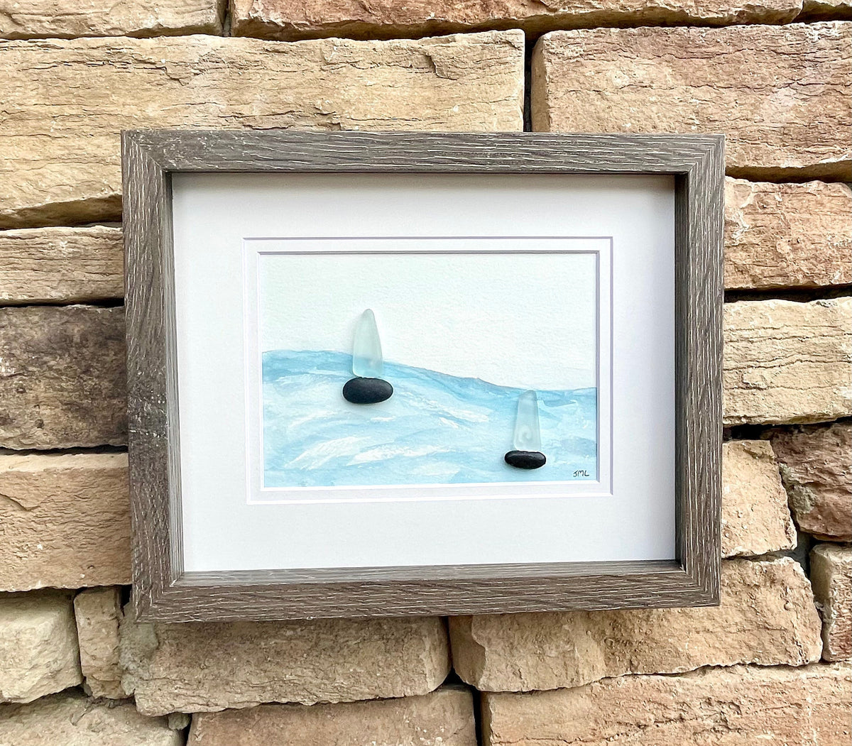 Pebble & Sea Glass Sailboats - Original Watercolor and Pebble Artwork - Handmade - Perfect Gift - Sailing - Anniversary - Birthday - Ocean