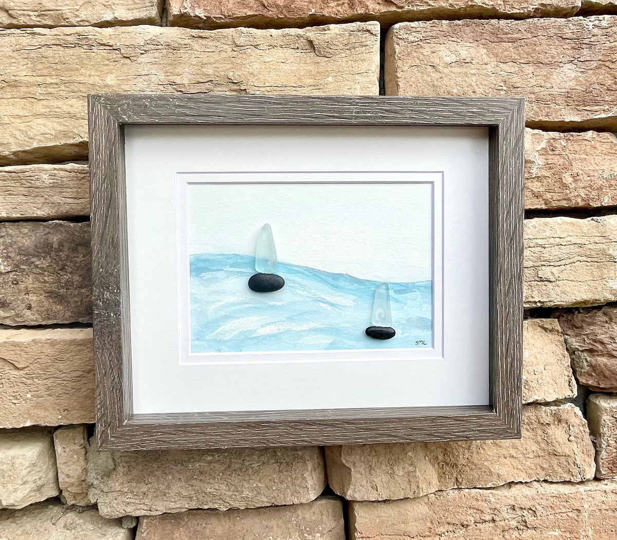 Pebble & Sea Glass Sailboats - Original Watercolor and Pebble Artwork - Handmade - Perfect Gift - Sailing - Anniversary - Birthday - Ocean