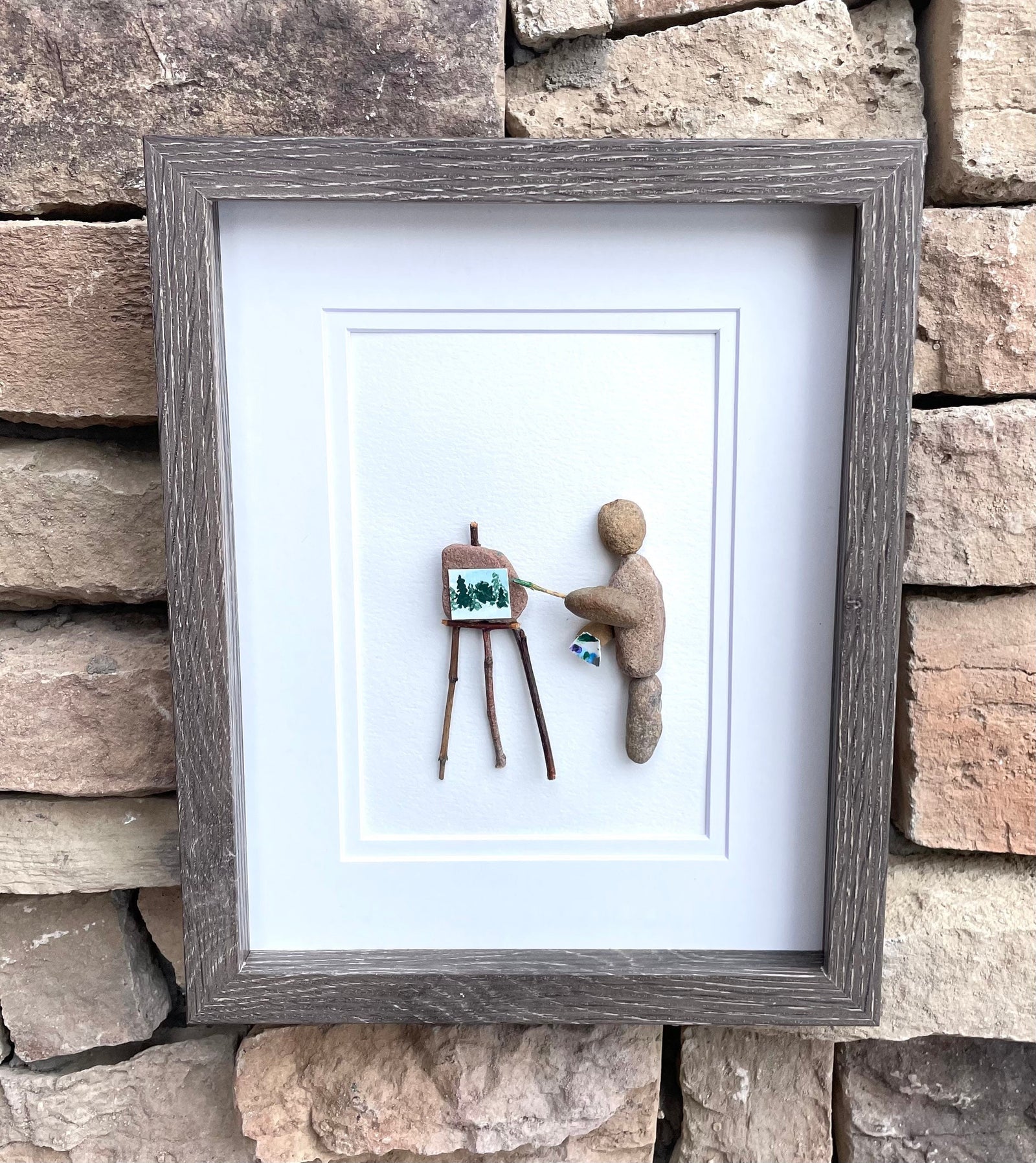 Artist at Work - Original Pebble Artwork Featuring a Painter and Easel - Perfect Gift for Art Lover - Anniversary Gift - Birthday Gift