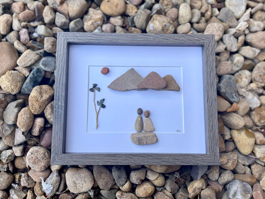 Couple in the Mountains Pebble Art, 8x10"