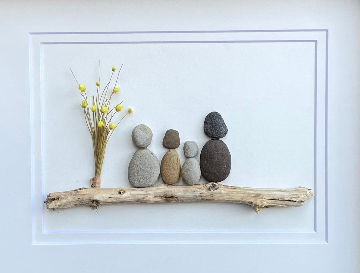 Giraffe Wall Art | Yellow and Brown Pebble Giraffe | Hexagon Frame | Great gift for kids room, nursery, craft room | 8x8 Pebble Art