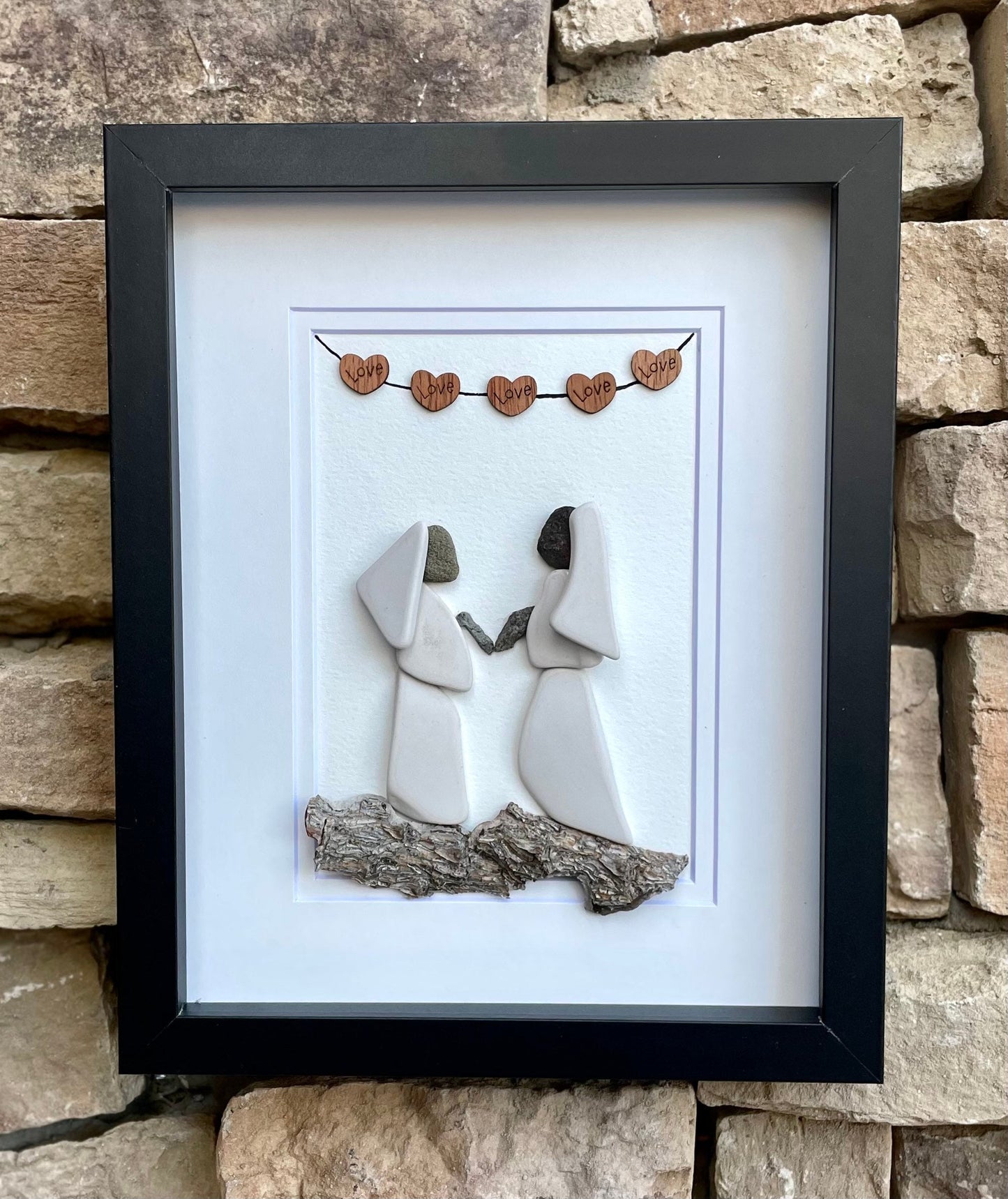 Pebble Art Mrs & Mrs Wedding Portrait – Personalized Framed Artwork