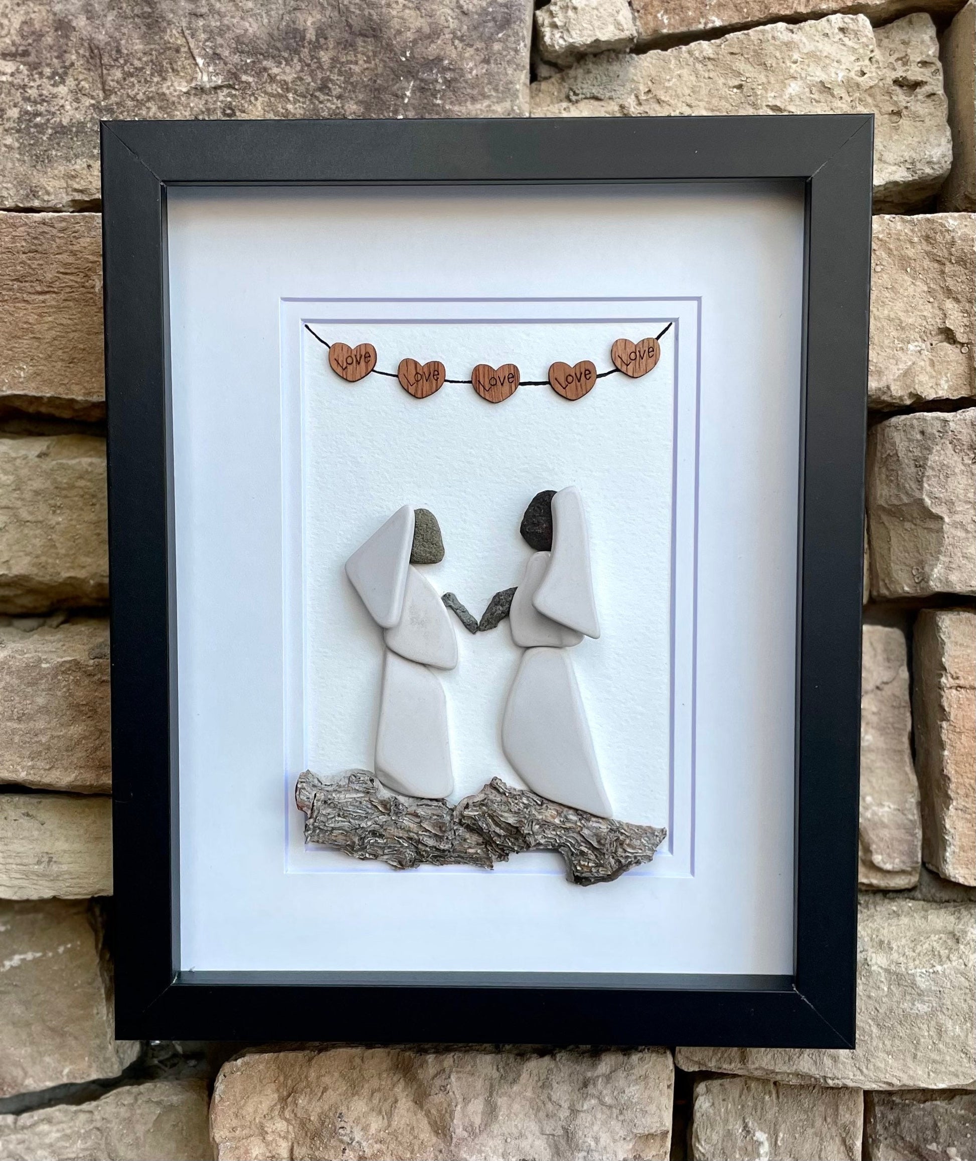 Pebble Art Mrs & Mrs Wedding Portrait – Personalized Framed Artwork