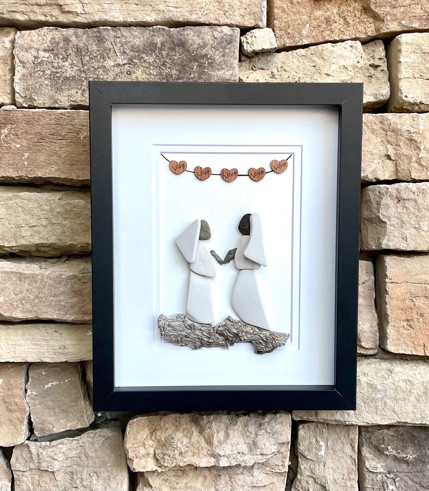 Pebble Art Mrs & Mrs Wedding Portrait – Personalized Framed Artwork