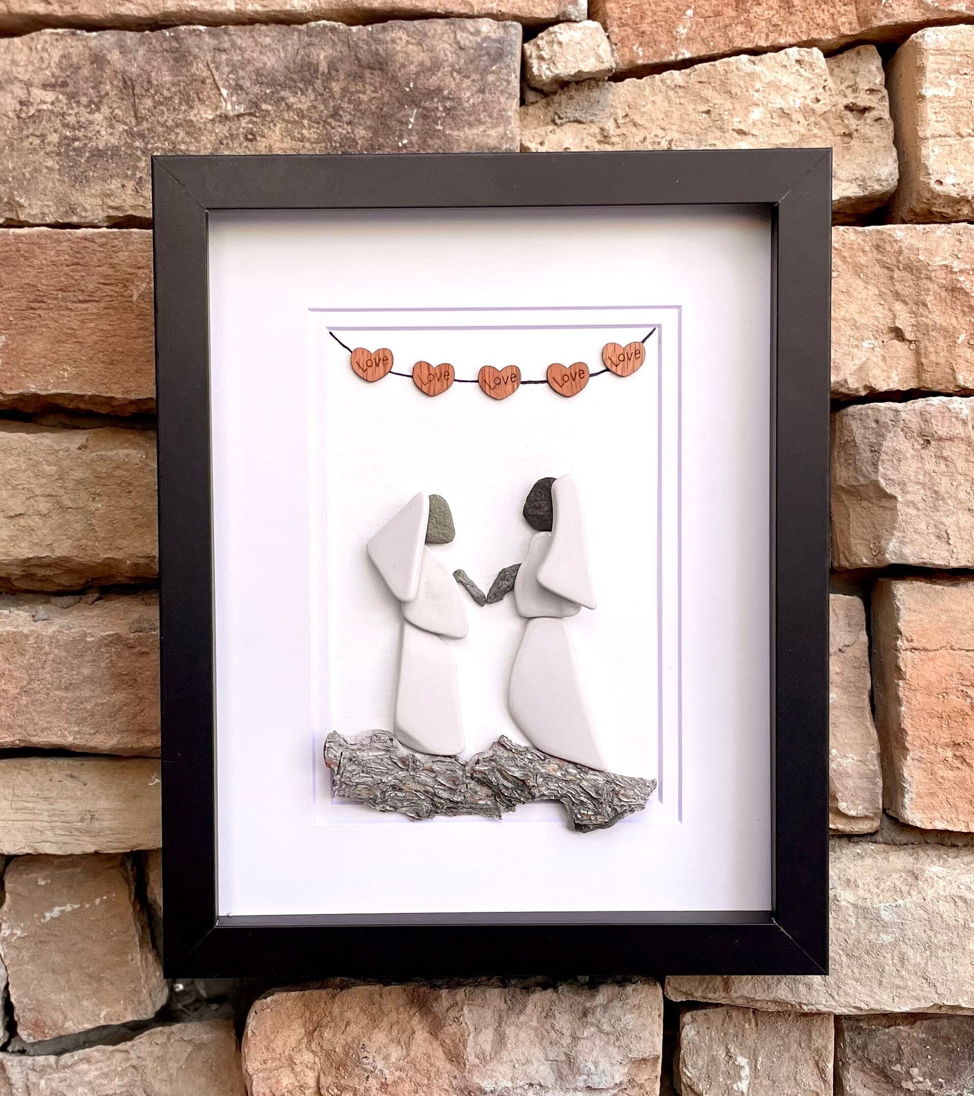 Pebble Art Mrs & Mrs Wedding Portrait – Personalized Framed Artwork