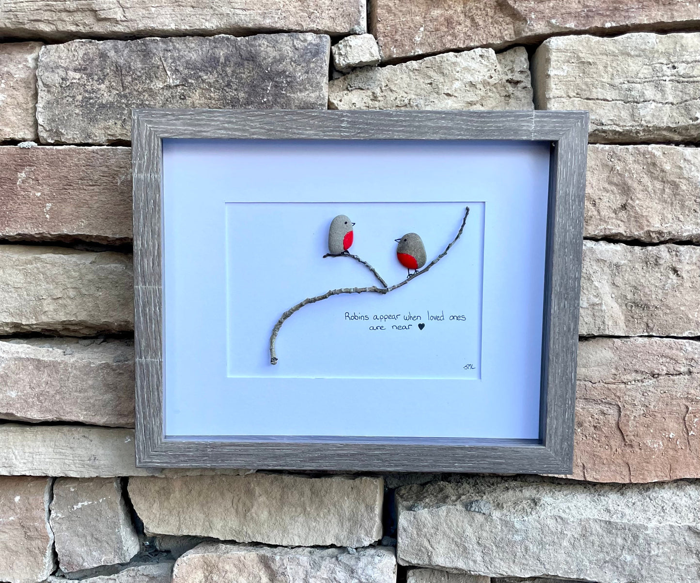 Pebble Robins in a Tree - In Remembrance - Handmade Original Art - Unique Gift - Tree - Birds - Sympathy - Loss