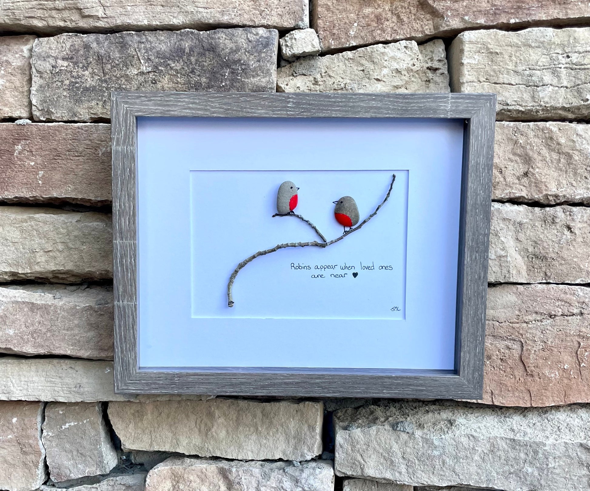 Pebble Robins in a Tree - In Remembrance - Handmade Original Art - Unique Gift - Tree - Birds - Sympathy - Loss