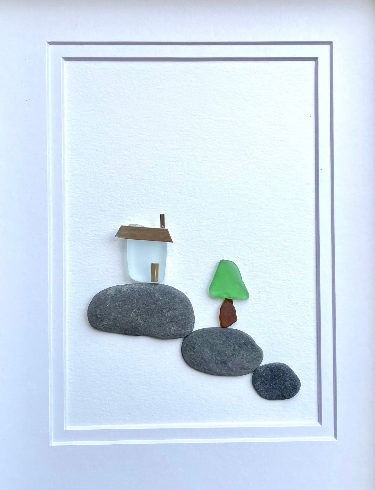 Sea Glass House on the Rocks - Pebble Art - Sea Glass Art - Handmade - Unique - Gift for Her, Gift for Him, Birthday, Lake House