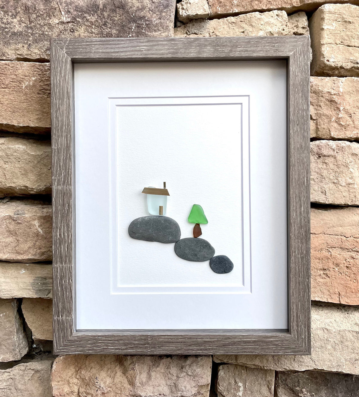 Sea Glass House on the Rocks - Pebble Art - Sea Glass Art - Handmade - Unique - Gift for Her, Gift for Him, Birthday, Lake House