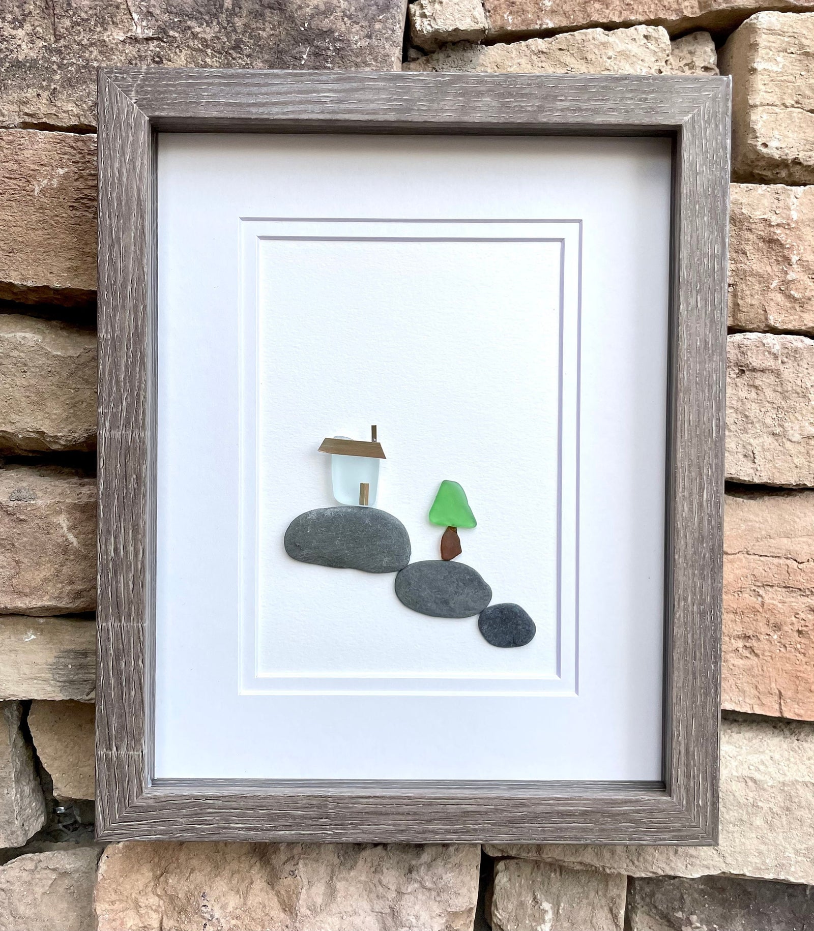 Sea Glass House on the Rocks - Pebble Art - Sea Glass Art - Handmade - Unique - Gift for Her, Gift for Him, Birthday, Lake House