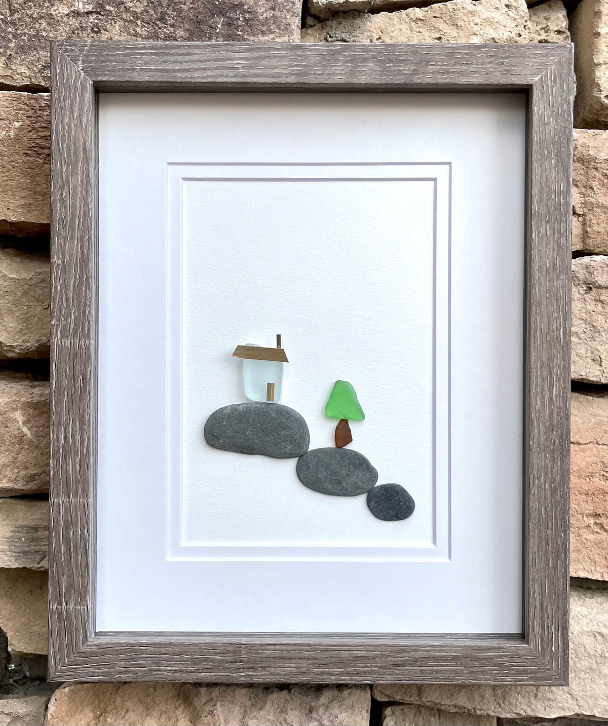 Sea Glass House on the Rocks - Pebble Art - Sea Glass Art - Handmade - Unique - Gift for Her, Gift for Him, Birthday, Lake House