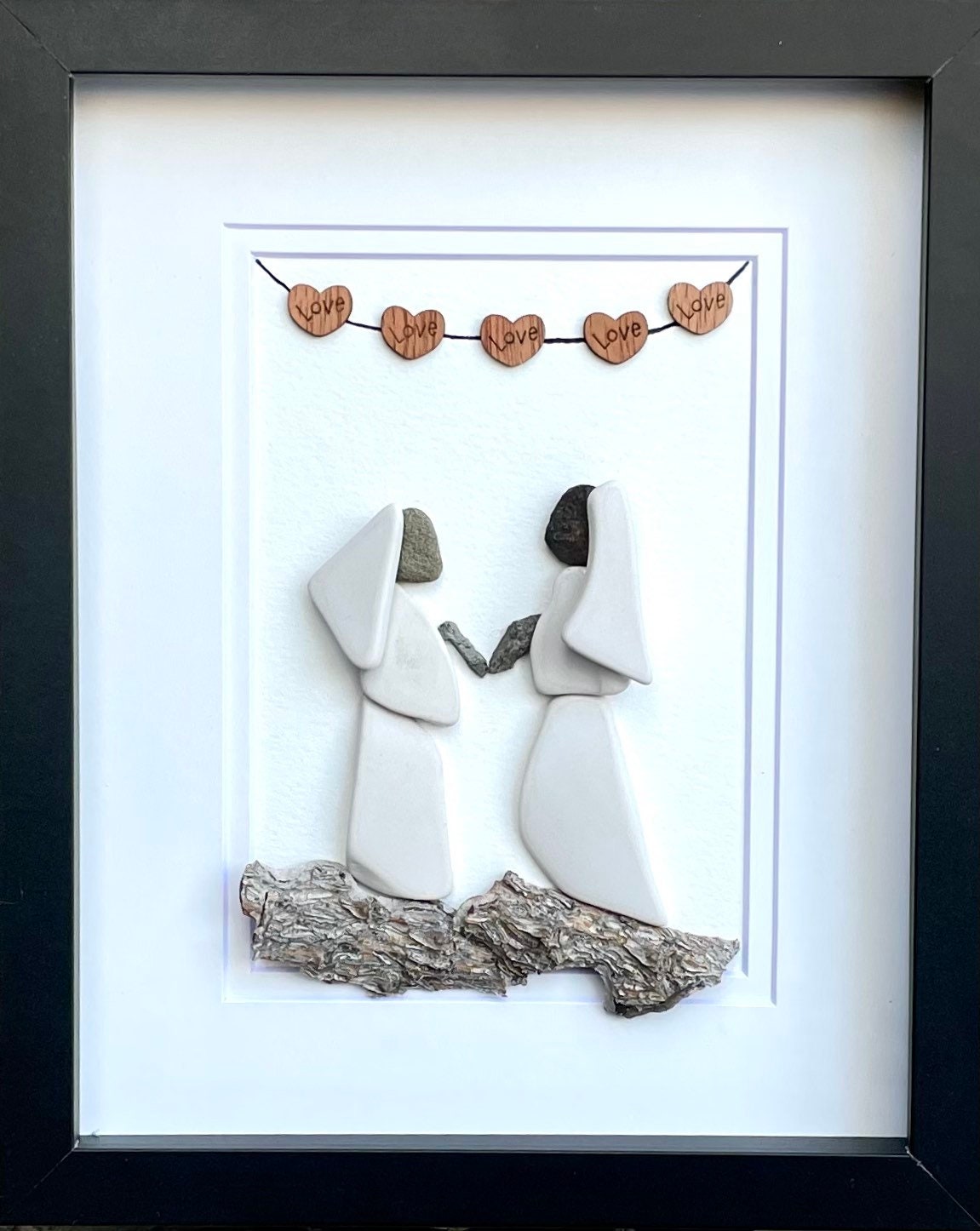 Pebble Art Mrs & Mrs Wedding Portrait – Personalized Framed Artwork