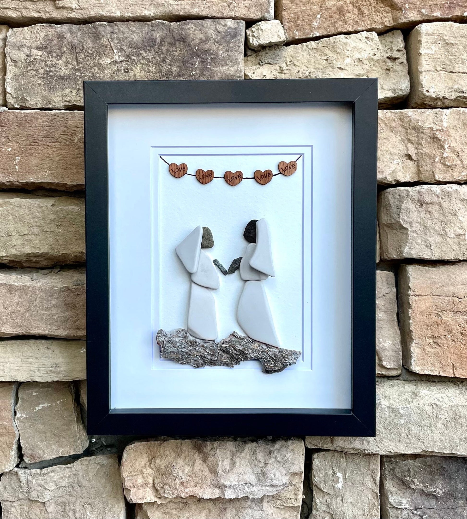 Pebble Art Mrs & Mrs Wedding Portrait – Personalized Framed Artwork