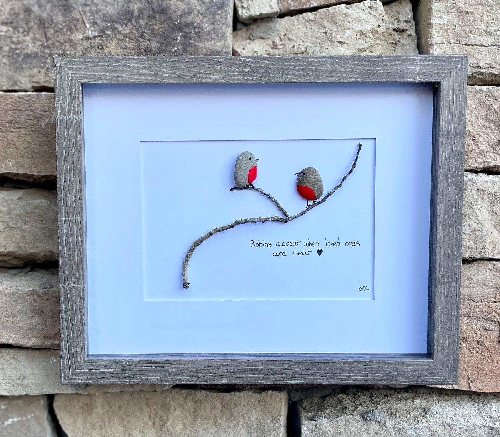 Pebble Robins in a Tree - In Remembrance - Handmade Original Art - Unique Gift - Tree - Birds - Sympathy - Loss