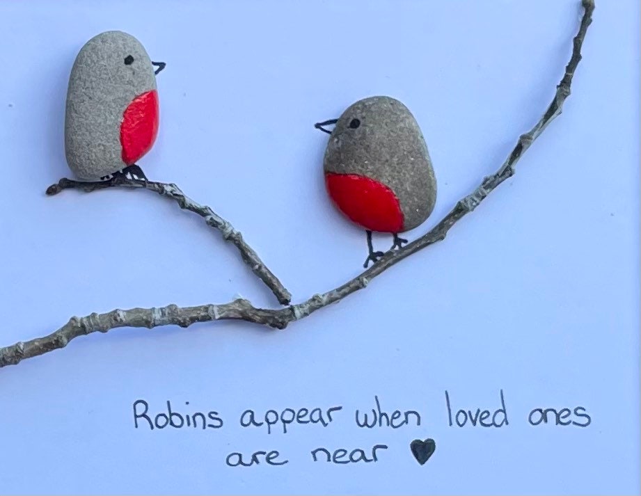 Pebble Robins in a Tree - In Remembrance - Handmade Original Art - Unique Gift - Tree - Birds - Sympathy - Loss
